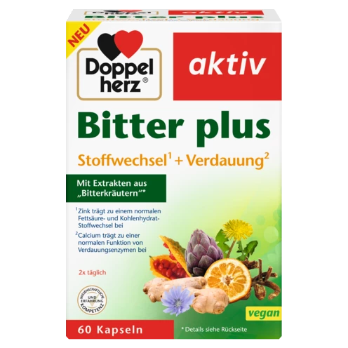 Abbildung der Produktverpackung Doppelherz aktiv Bitter plus Frontansicht